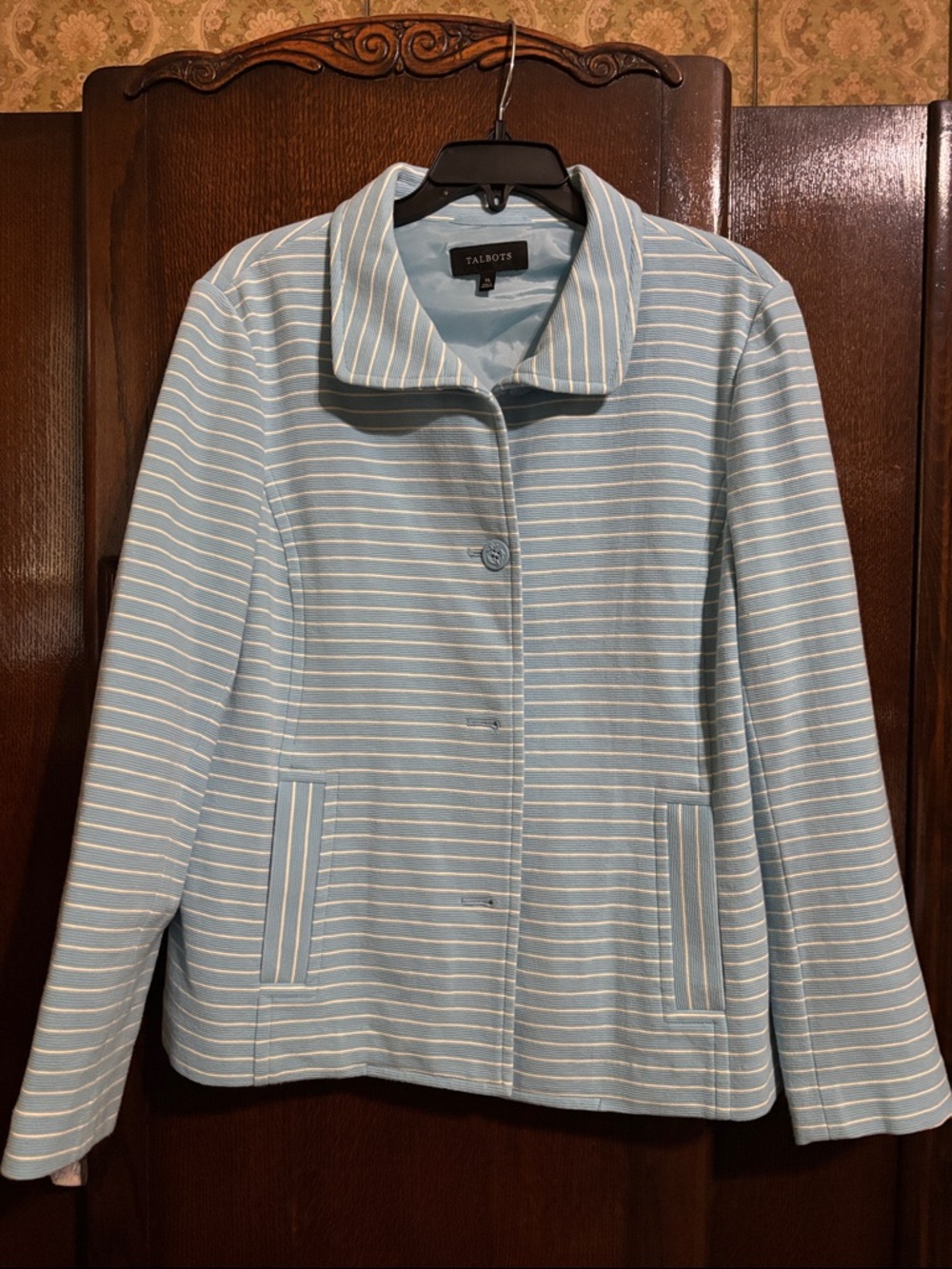 Talbots Pale Blue and White Striped Blazer